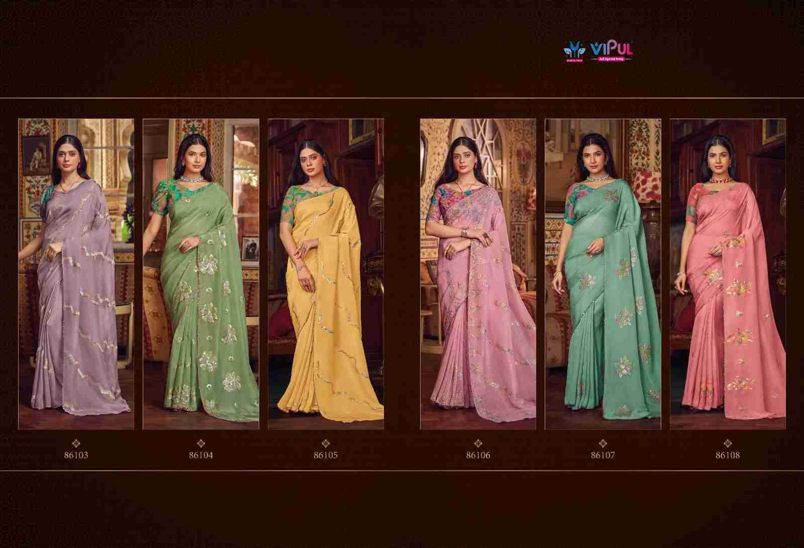 Alia By Vipul Fashion 86103 To 86108 Series Indian Traditional Wear Collection Beautiful Stylish Fancy Colorful Party Wear & Occasional Wear Chiffon Sarees At Wholesale Price