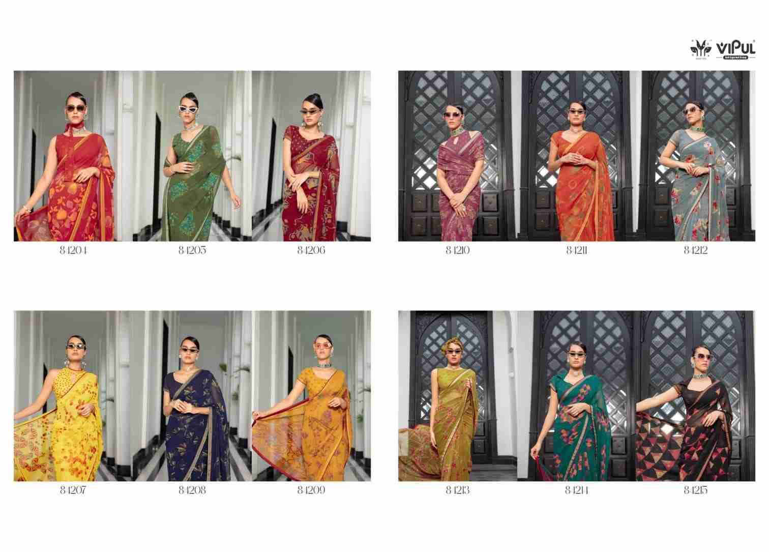 Dimple By Vipul Fashion 84204 To 84215 Series Indian Traditional Wear Collection Beautiful Stylish Fancy Colorful Party Wear & Occasional Wear Georgette Sarees At Wholesale Price