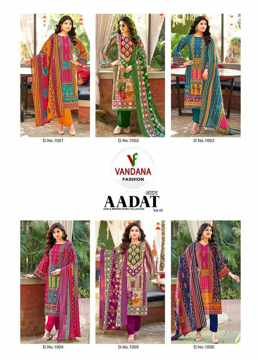 Aadat Vol-1 By Vandana Fashion 1001 To 1006 Series Beautiful Festive Suits Stylish Fancy Colorful Casual Wear & Ethnic Wear Viscose Rayon Print Dresses At Wholesale Price