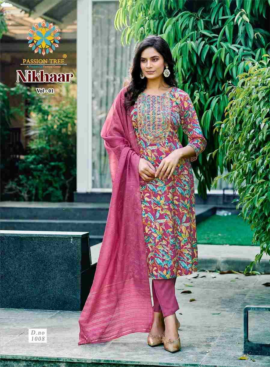 Nikhaar Vol-1 By Passion Tree 1001 To 1008 Series Beautiful Stylish Festive Suits Fancy Colorful Casual Wear & Ethnic Wear & Ready To Wear Rayon Foil Dresses At Wholesale Price