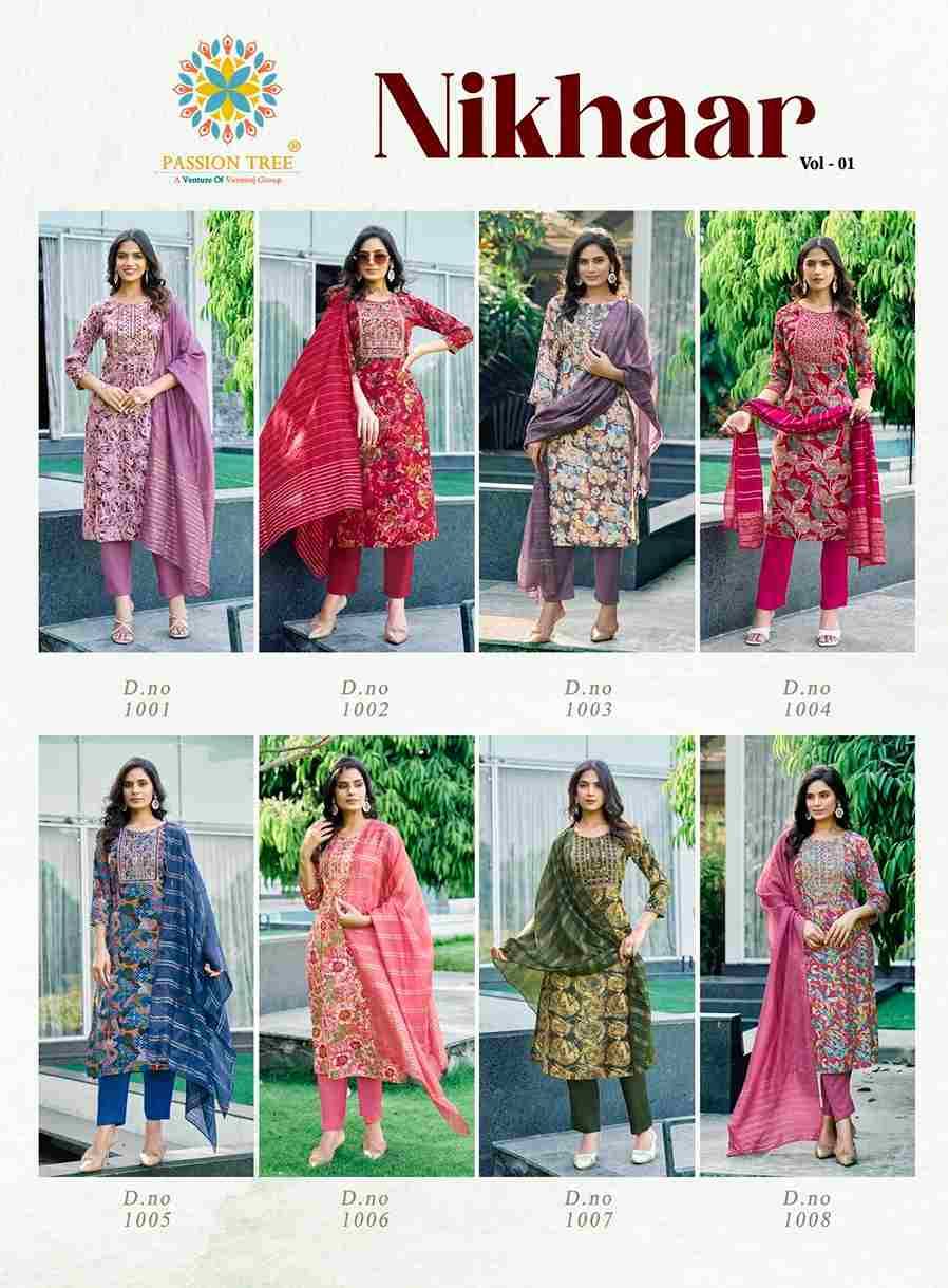 Nikhaar Vol-1 By Passion Tree 1001 To 1008 Series Beautiful Stylish Festive Suits Fancy Colorful Casual Wear & Ethnic Wear & Ready To Wear Rayon Foil Dresses At Wholesale Price