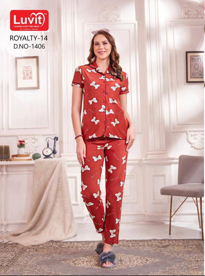 Royalty Vol-14 By Luvit 1401 To 1408 Series Beautiful Stylish Fancy Colorful Casual Wear & Ethnic Wear Sinker Night Suits At Wholesale Price