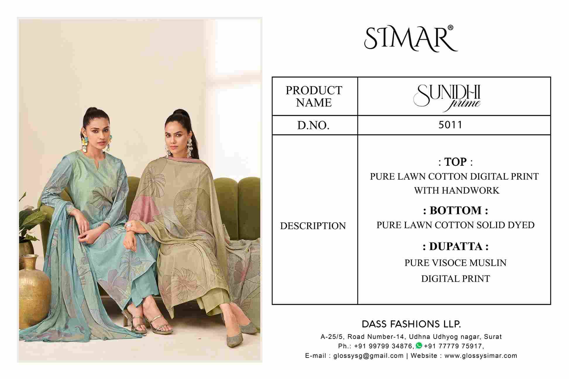 Sunidhi Prime By Simar 5011-A To 5011-D Series Beautiful Festive Suits Stylish Fancy Colorful Casual Wear & Ethnic Wear Pure Lawn Cotton Dresses At Wholesale Price
