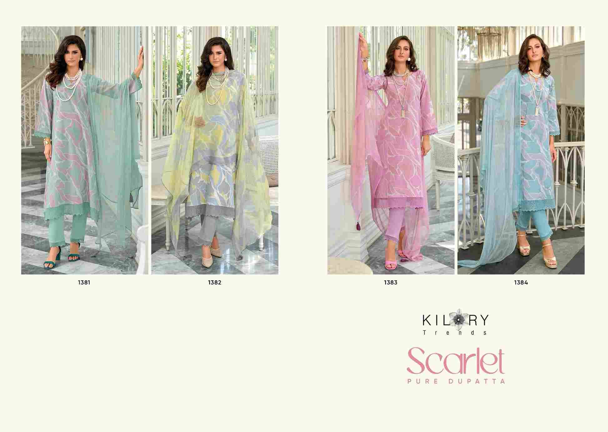 Scarlet By Kilory 1381 To 1384 Series Beautiful Festive Suits Colorful Stylish Fancy Casual Wear & Ethnic Wear Pure Lawn Cotton Dresses At Wholesale Price