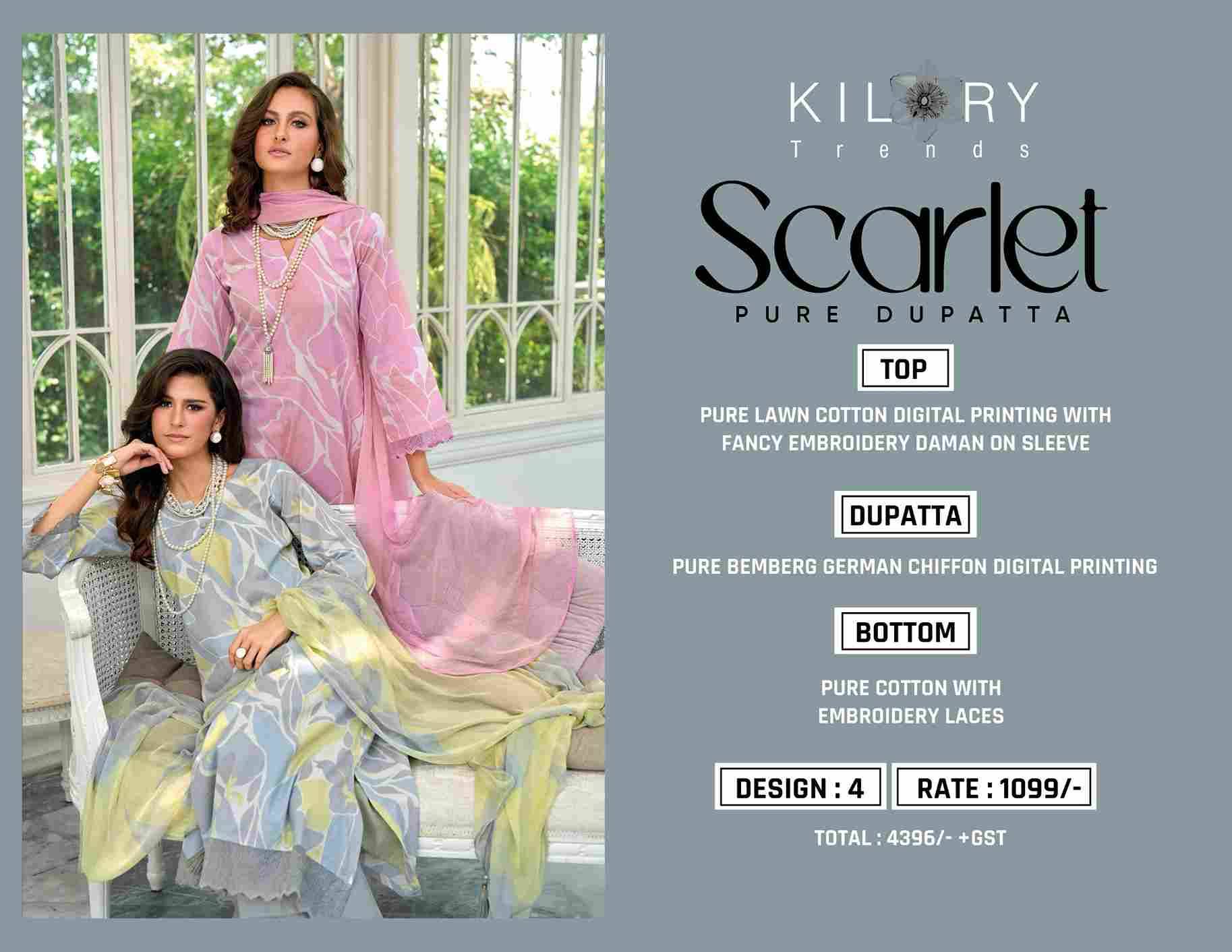 Scarlet By Kilory 1381 To 1384 Series Beautiful Festive Suits Colorful Stylish Fancy Casual Wear & Ethnic Wear Pure Lawn Cotton Dresses At Wholesale Price