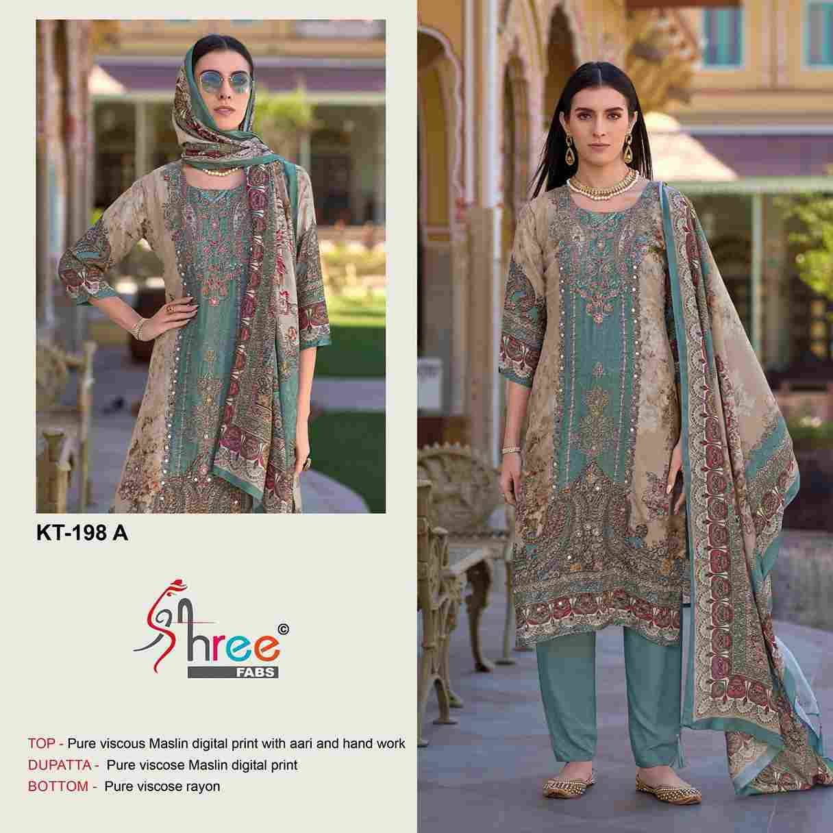 Shree Fabs Hit Design KT-198 Colours By Shree Fabs KT-198-A To KT-198-D Series Designer Pakistani Suits Beautiful Fancy Stylish Colorful Party Wear & Occasional Wear Pure Viscose Muslin Embroidery Dresses At Wholesale Price