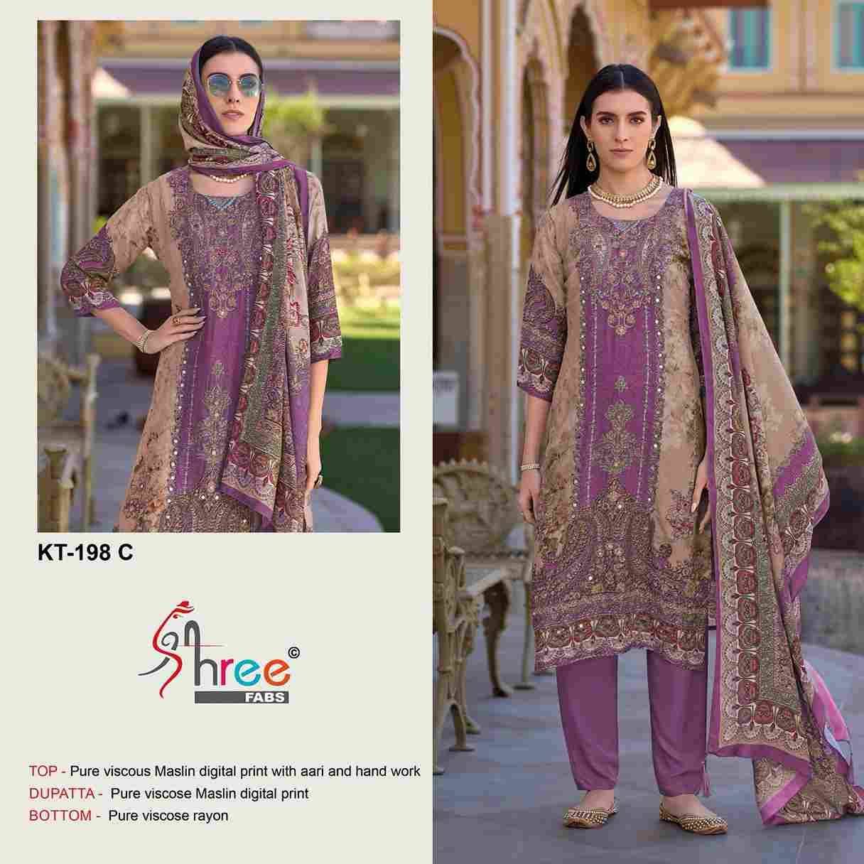 Shree Fabs Hit Design KT-198 Colours By Shree Fabs KT-198-A To KT-198-D Series Designer Pakistani Suits Beautiful Fancy Stylish Colorful Party Wear & Occasional Wear Pure Viscose Muslin Embroidery Dresses At Wholesale Price