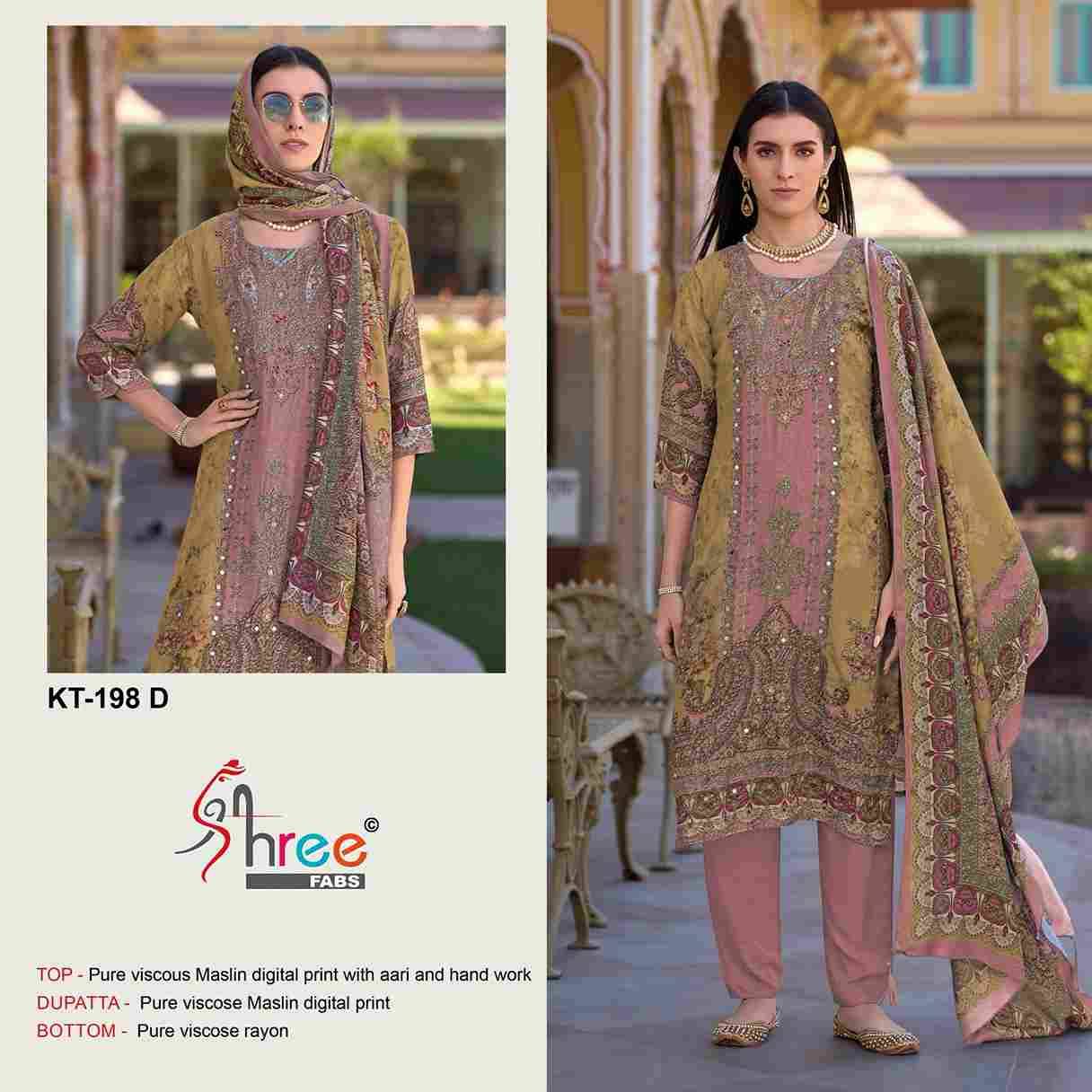 Shree Fabs Hit Design KT-198 Colours By Shree Fabs KT-198-A To KT-198-D Series Designer Pakistani Suits Beautiful Fancy Stylish Colorful Party Wear & Occasional Wear Pure Viscose Muslin Embroidery Dresses At Wholesale Price
