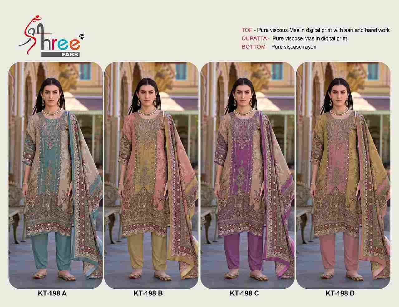 Shree Fabs Hit Design KT-198 Colours By Shree Fabs KT-198-A To KT-198-D Series Designer Pakistani Suits Beautiful Fancy Stylish Colorful Party Wear & Occasional Wear Pure Viscose Muslin Embroidery Dresses At Wholesale Price