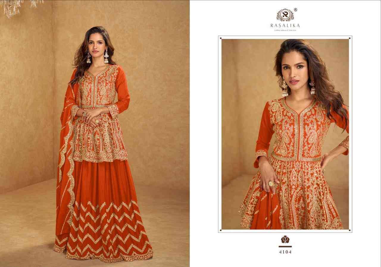 Nikhaar By Rasalika 4101 To 4104 Series Designer Sharara Suits Beautiful Fancy Colorful Stylish Party Wear & Occasional Wear Heavy Chinnon Silk Dresses At Wholesale Price