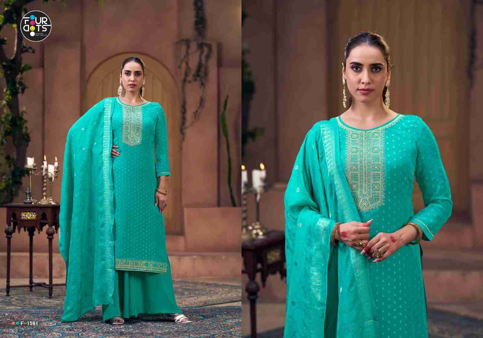Amrapali Vol-2 By Four Dots 1591 To 1594 Series Beautiful Stylish Festive Suits Fancy Colorful Casual Wear & Ethnic Wear & Ready To Wear Viscose Organza Jacquard Dresses At Wholesale Price