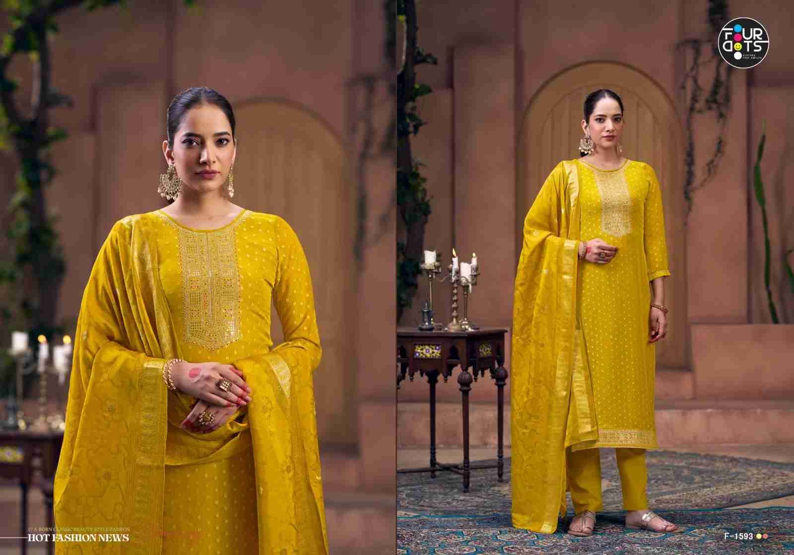 Amrapali Vol-2 By Four Dots 1591 To 1594 Series Beautiful Stylish Festive Suits Fancy Colorful Casual Wear & Ethnic Wear & Ready To Wear Viscose Organza Jacquard Dresses At Wholesale Price