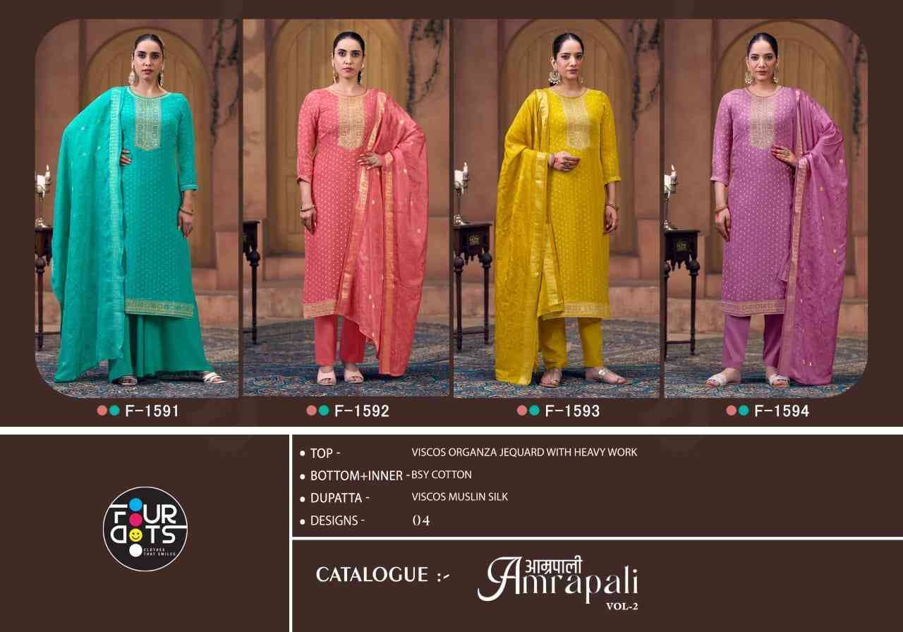 Amrapali Vol-2 By Four Dots 1591 To 1594 Series Beautiful Stylish Festive Suits Fancy Colorful Casual Wear & Ethnic Wear & Ready To Wear Viscose Organza Jacquard Dresses At Wholesale Price