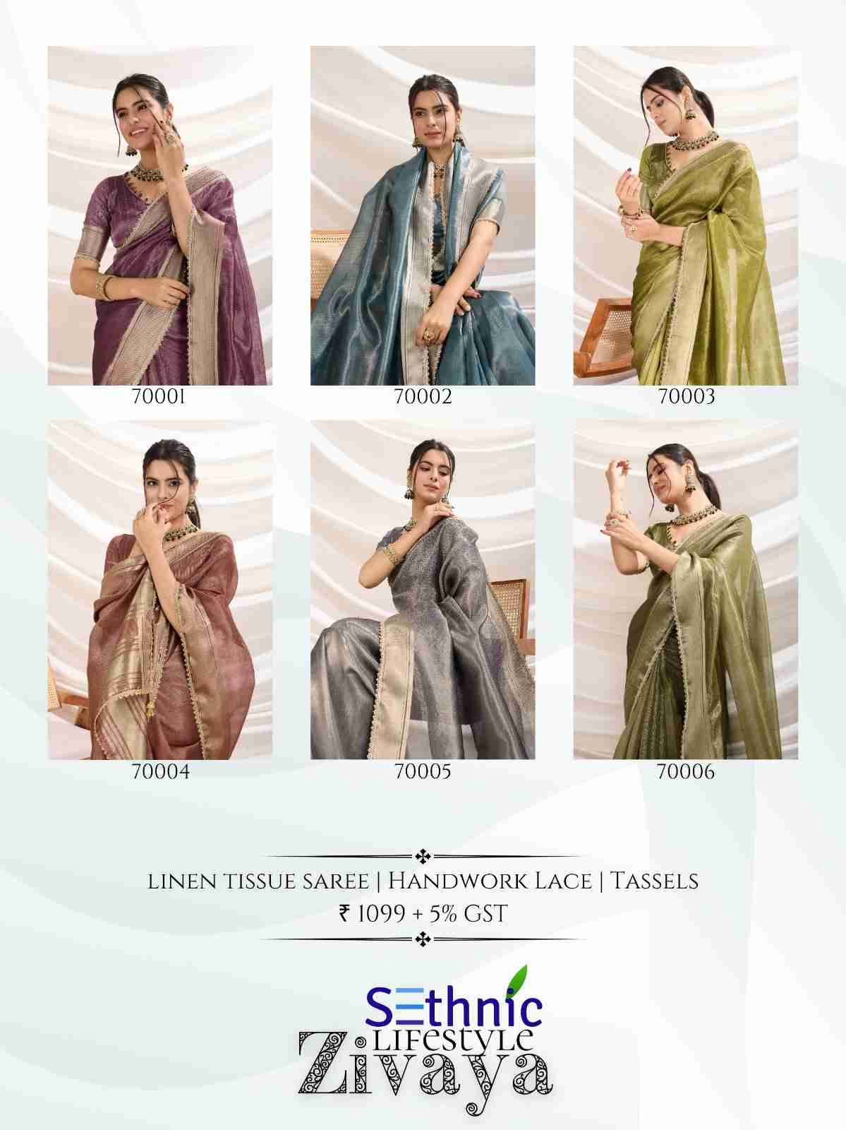 Zivaya By Sethnic 70001 To 70006 Series Indian Traditional Wear Collection Beautiful Stylish Fancy Colorful Party Wear & Occasional Wear Linen Sarees At Wholesale Price