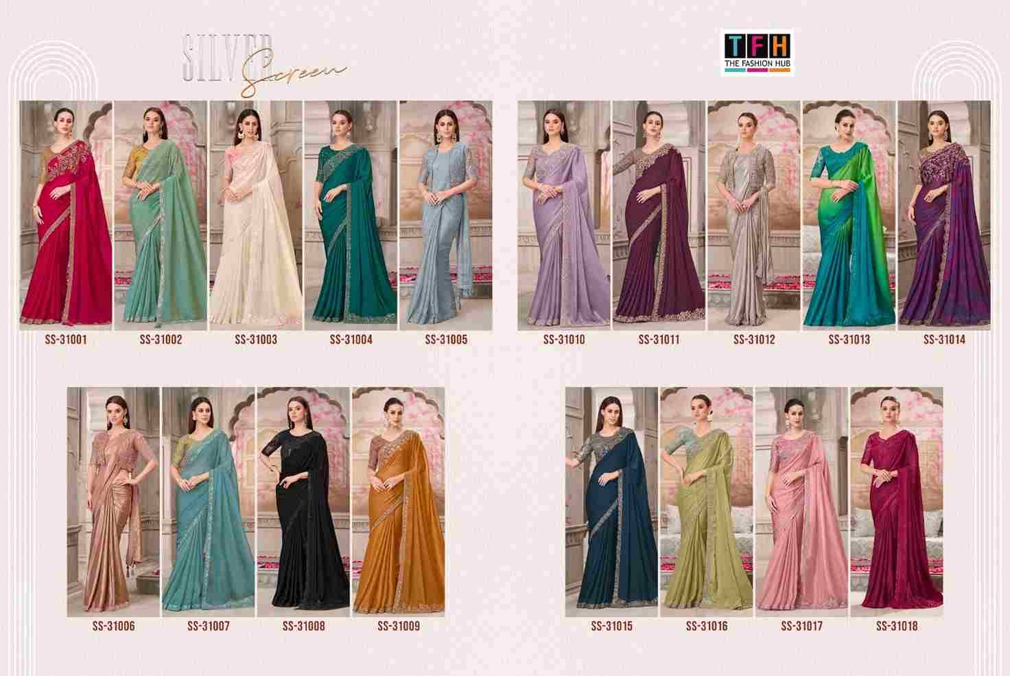 Silver Screen Vol-21 By TFH 31001 To 31018 Series Indian Traditional Wear Collection Beautiful Stylish Fancy Colorful Party Wear & Occasional Wear Satin Silk/Georgette Sarees At Wholesale Price