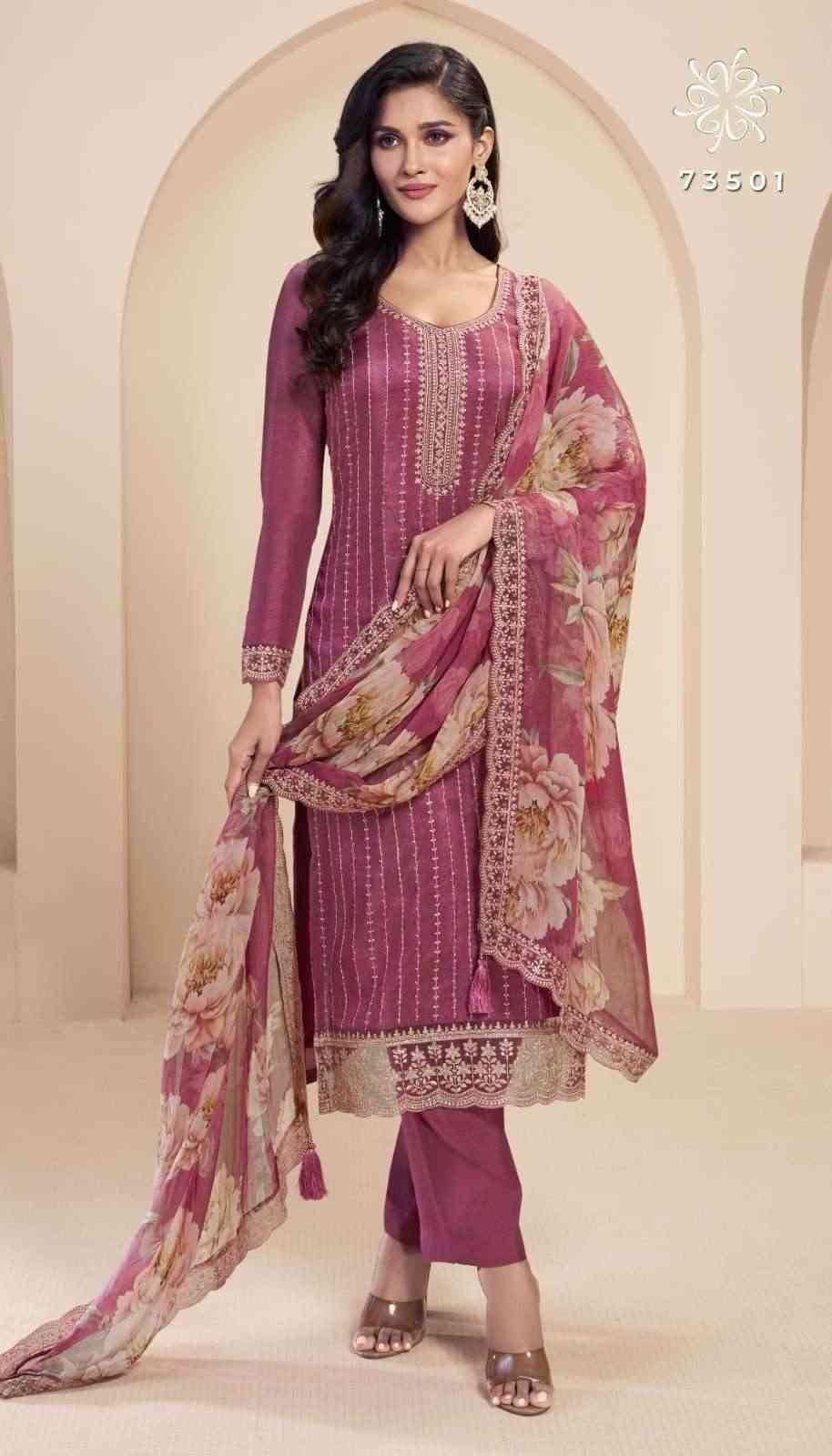 Dia By Vinay Fashion 73501 To 73505 Series Designer Festive Suits Collection Beautiful Stylish Fancy Colorful Party Wear & Occasional Wear Silk Embroidered Dresses At Wholesale Price