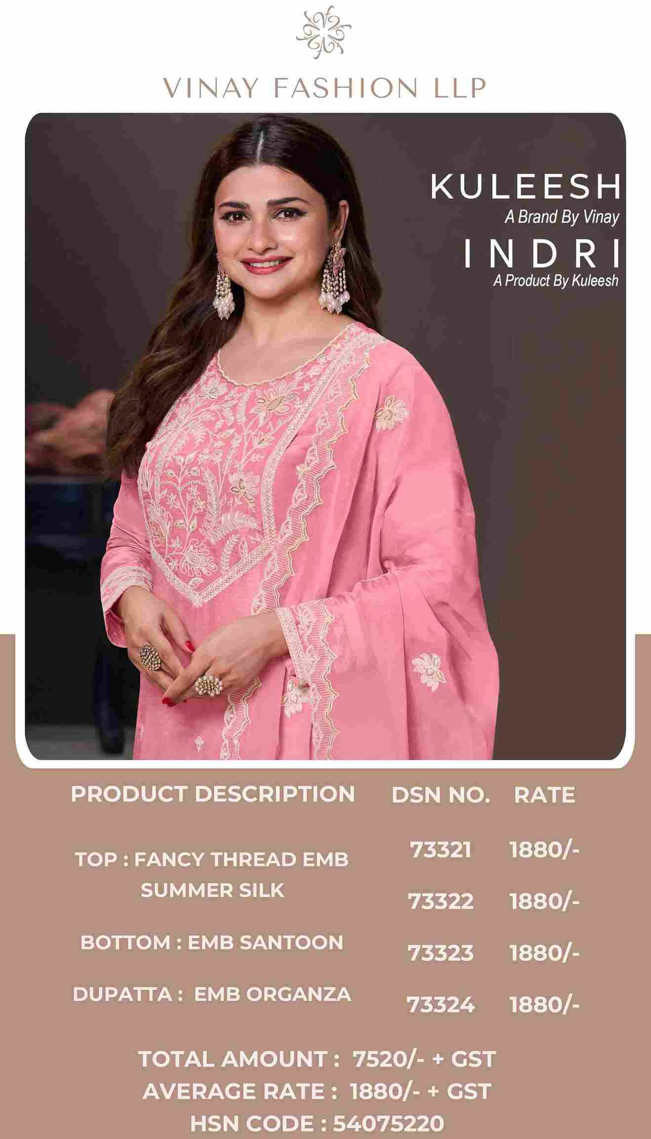 Indri By Kuleesh 73321 To 73324 Series Designer Festive Suits Collection Beautiful Stylish Fancy Colorful Party Wear & Occasional Wear Silk Dresses At Wholesale Price