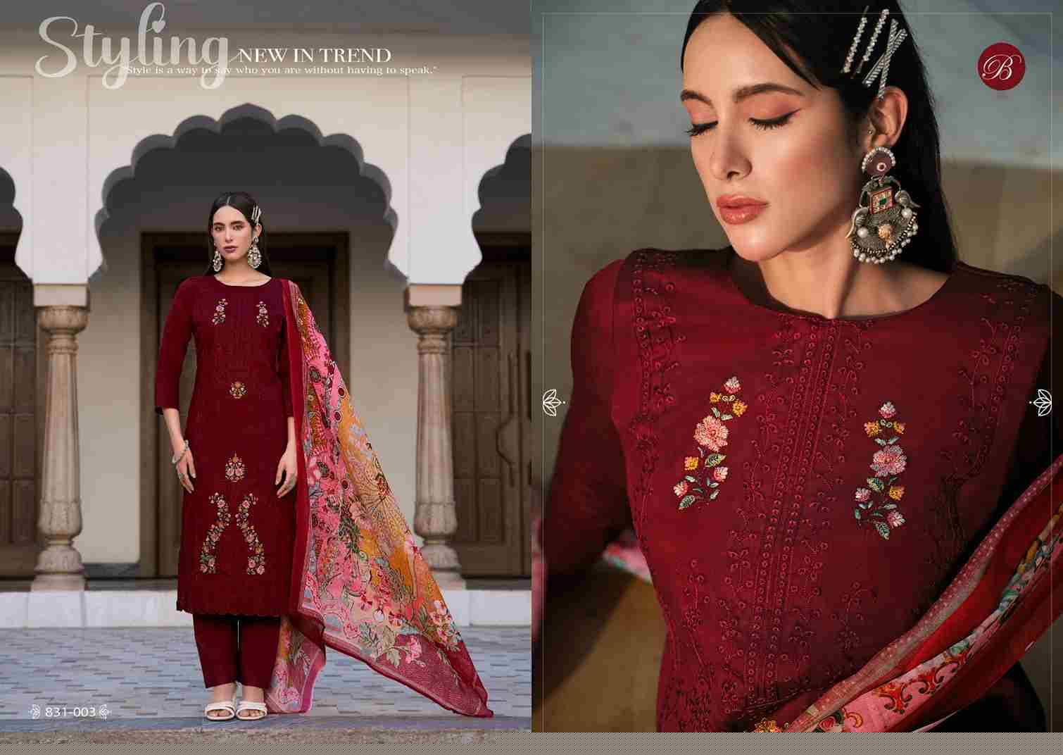 Zarqash Vol-4 By Belliza 831-001 To 831-006 Series Beautiful Festive Suits Stylish Fancy Colorful Casual Wear & Ethnic Wear Pure Jam Print Dresses At Wholesale Price