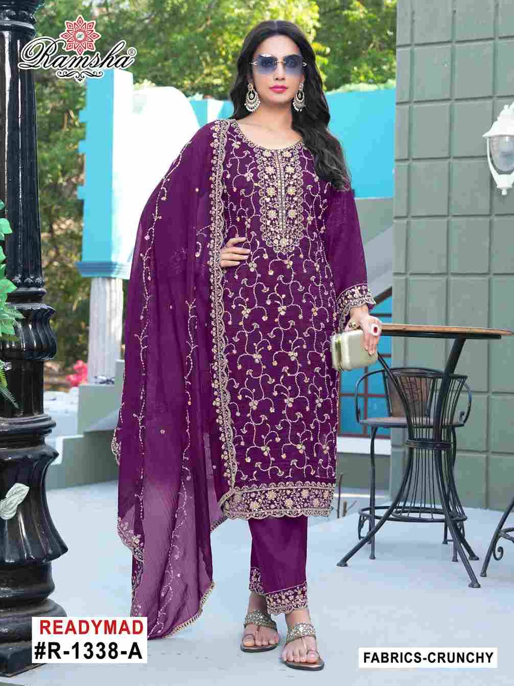 Ramsha 1338 Colours By Ramsha 1338-A To 1338-D Series Beautiful Pakistani Suits Colorful Stylish Fancy Casual Wear & Ethnic Wear Cruchy Dresses At Wholesale Price
