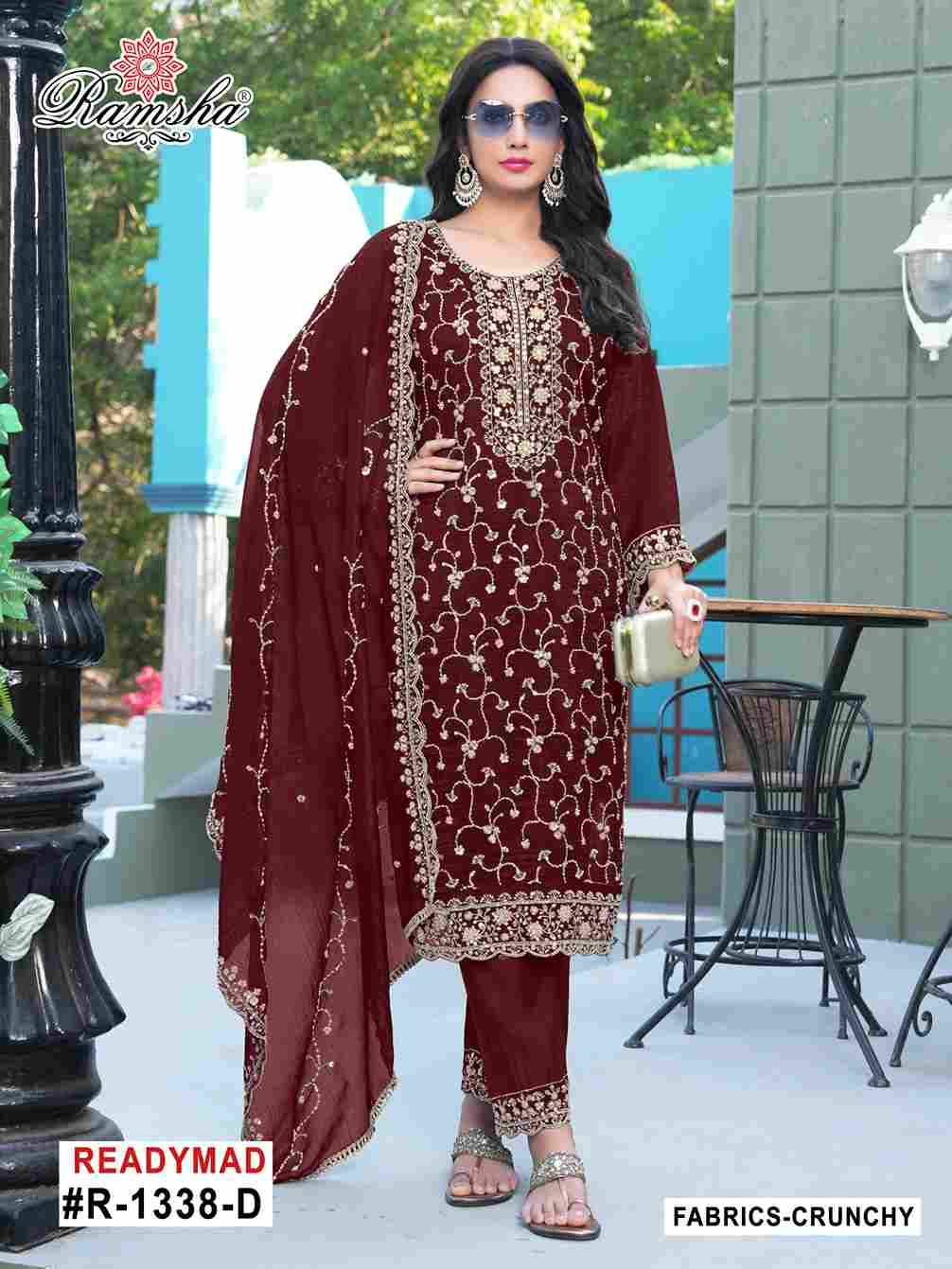 Ramsha 1338 Colours By Ramsha 1338-A To 1338-D Series Beautiful Pakistani Suits Colorful Stylish Fancy Casual Wear & Ethnic Wear Cruchy Dresses At Wholesale Price