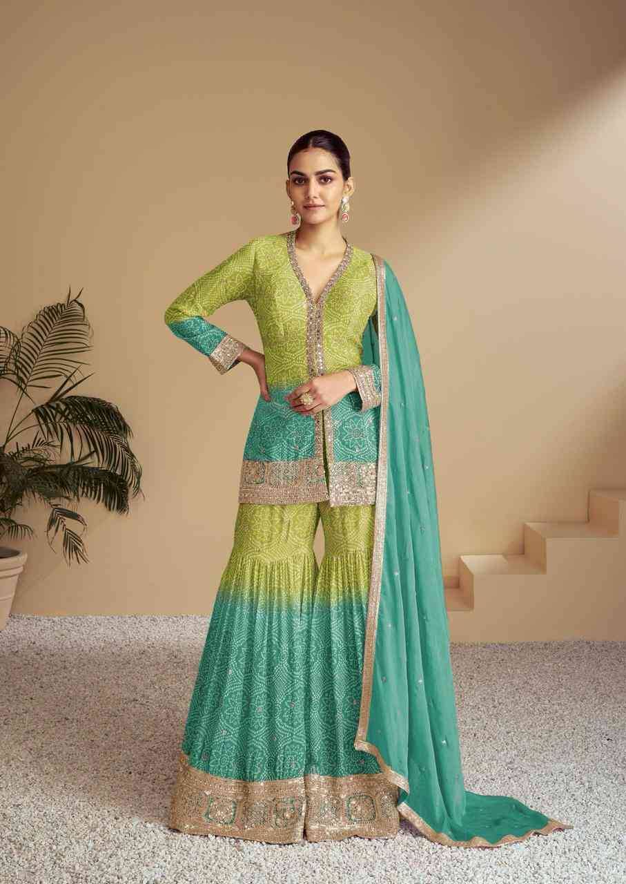 Aasma By Gulkayra Designer 7484-A To 7484-C Series Designer Sharara Suits Collection Beautiful Stylish Fancy Colorful Party Wear & Occasional Wear Chinnon Dresses At Wholesale Price