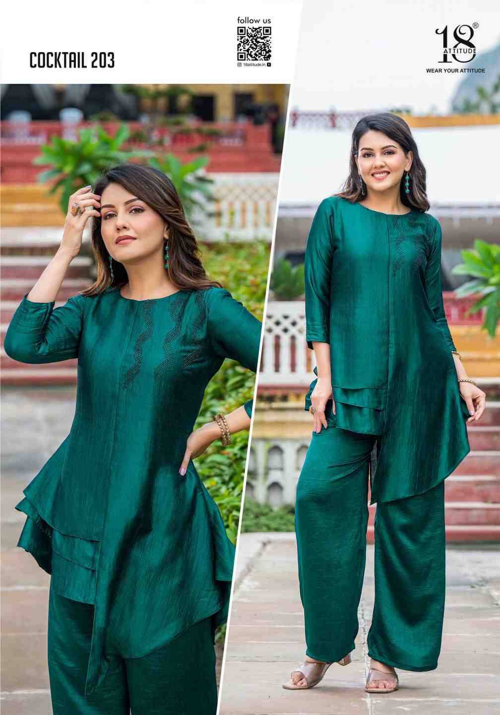 Cocktail Vol-2 By 18 Attitude 201 To 205 Series Designer Stylish Fancy Colorful Beautiful Party Wear & Ethnic Wear Collection Vichitra Silk Co-Ords At Wholesale Price