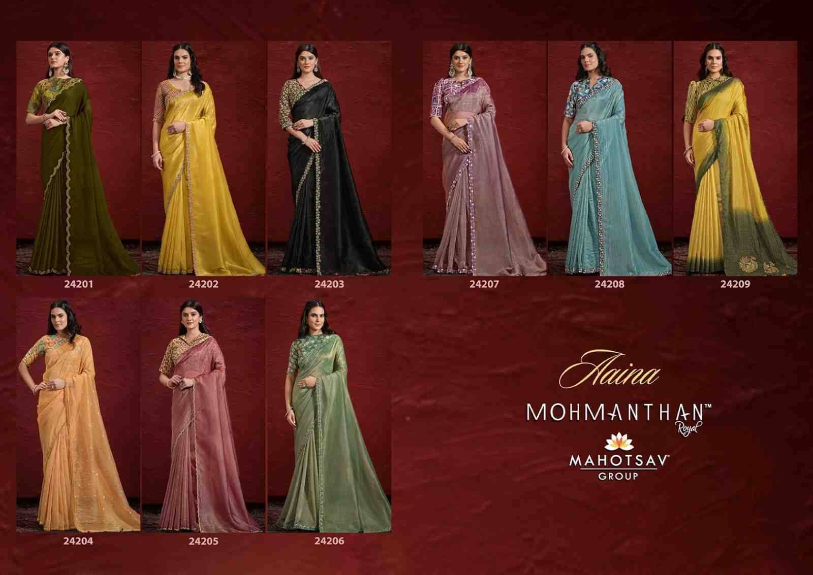 Aaina By Mohmanthan 24201 To 24209 Series Indian Traditional Wear Collection Beautiful Stylish Fancy Colorful Party Wear & Occasional Wear Silk/Banarasi Sarees At Wholesale Price