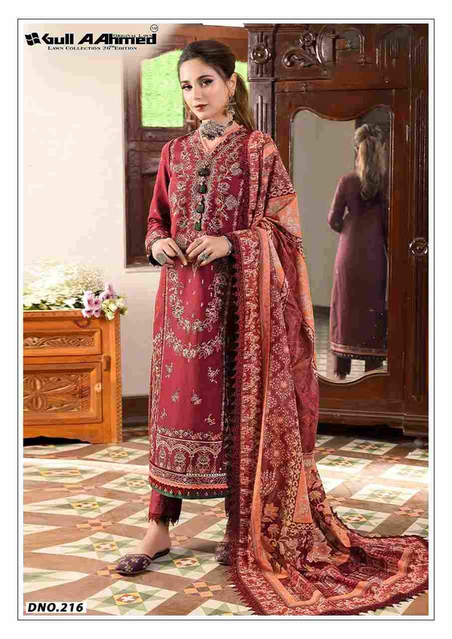 Gull Aahmed Lawn Collection Vol-26 By Gull Aahmed 215 To 220 Series Beautiful Festive Suits Stylish Fancy Colorful Casual Wear & Ethnic Wear Pure Lawn Cotton Dresses At Wholesale Price