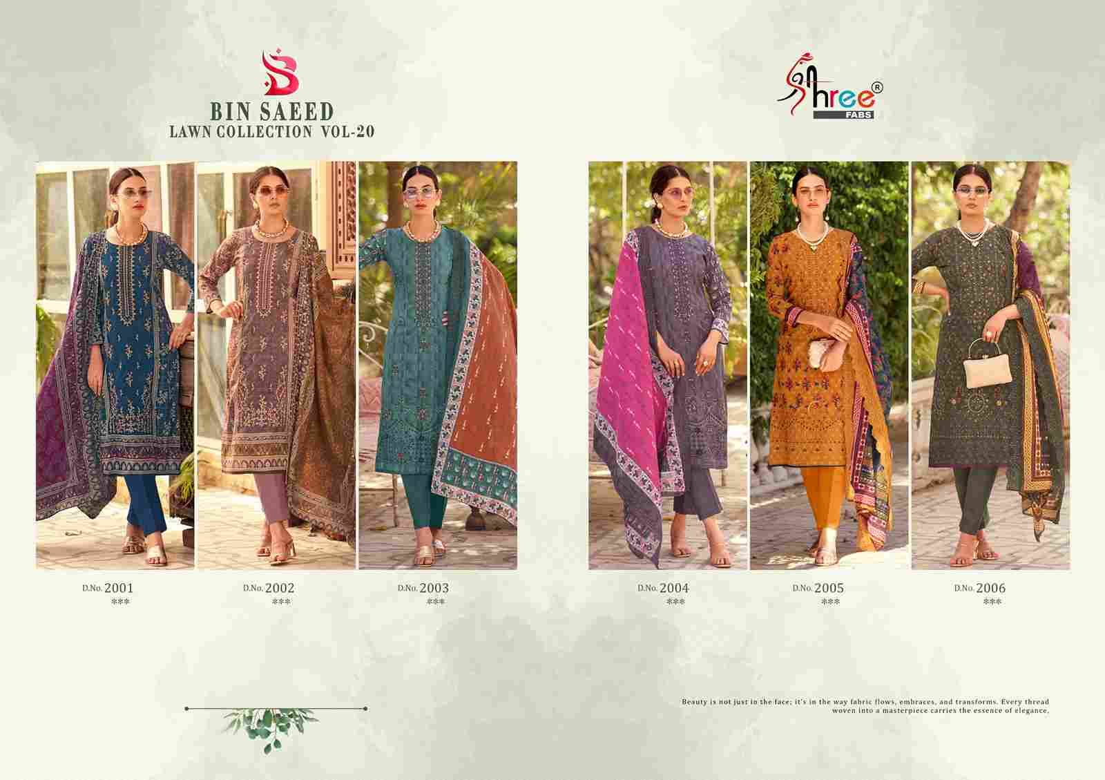 Bin Saeed Lawn Collection Vol-20 By Shree Fabs 2001 To 2006 Series Beautiful Pakistani Suits Colorful Stylish Fancy Casual Wear & Ethnic Wear Pure Cotton With Embroidered Dresses At Wholesale Price