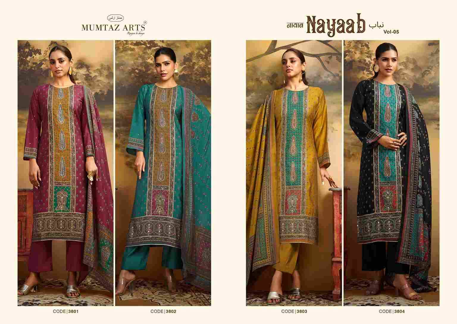 Nayaab Vol-5 By Mumtaz Arts 3801 To 3804 Series Beautiful Festive Suits Colorful Stylish Fancy Casual Wear & Ethnic Wear Pure Viscose Muslin Print Dresses At Wholesale Price