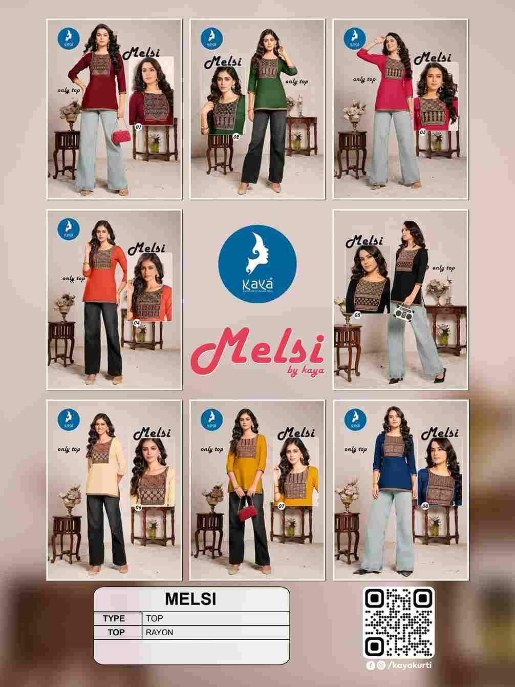 Melsi By Kaya 01 To 08 Series Designer Stylish Fancy Colorful Beautiful Party Wear & Ethnic Wear Collection Rayon Tops At Wholesale Price