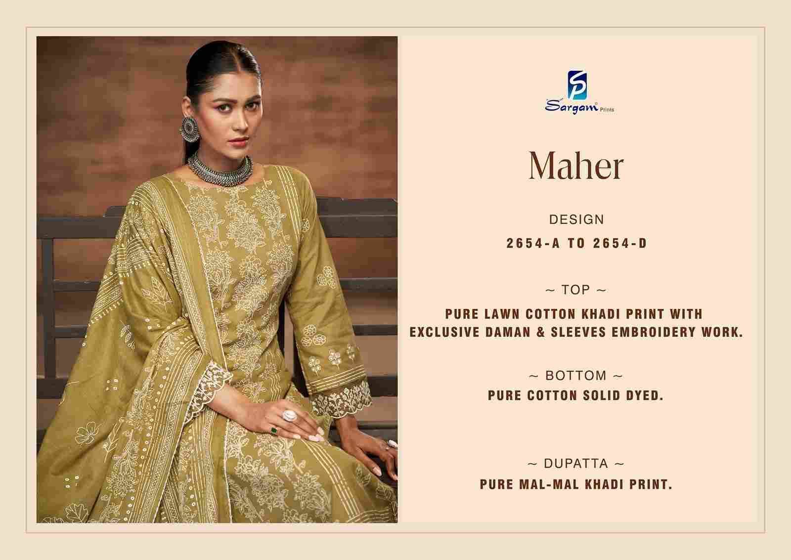 Maher By Sargam Prints 2654-A To 2654-D Series Beautiful Festive Suits Colorful Stylish Fancy Casual Wear & Ethnic Wear Pure Lawn Cotton Dresses At Wholesale Price