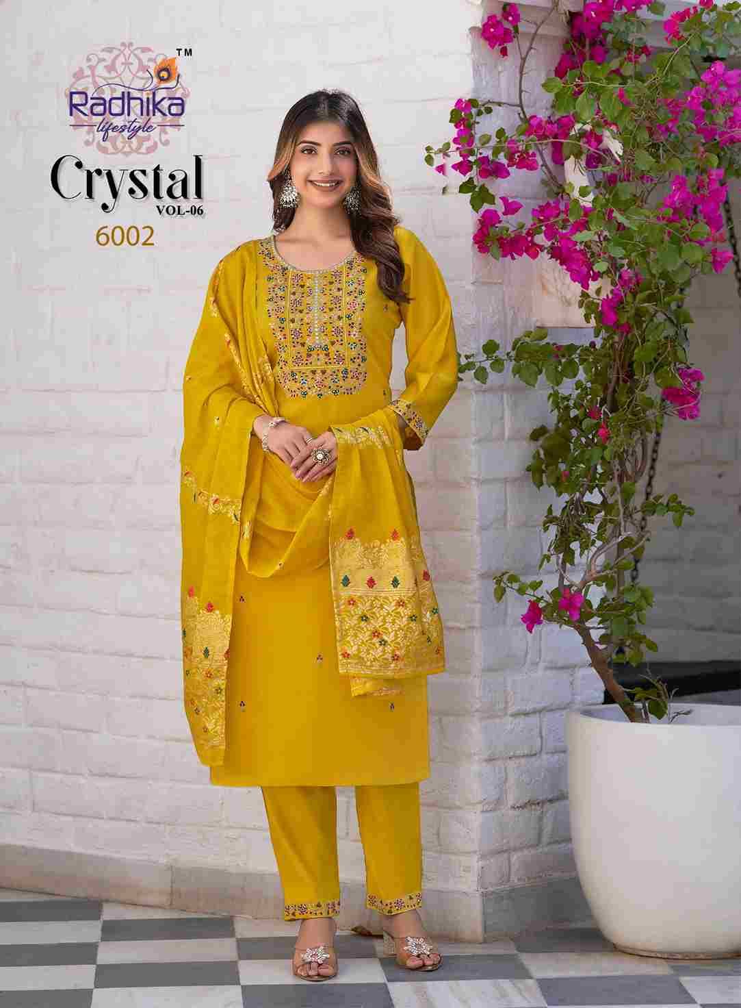 Crystal Vol-6 By Radhika Lifestyle 6001 To 6006 Series Designer Festive Suits Beautiful Stylish Fancy Colorful Party Wear & Occasional Wear Roman Silk Dresses At Wholesale Price