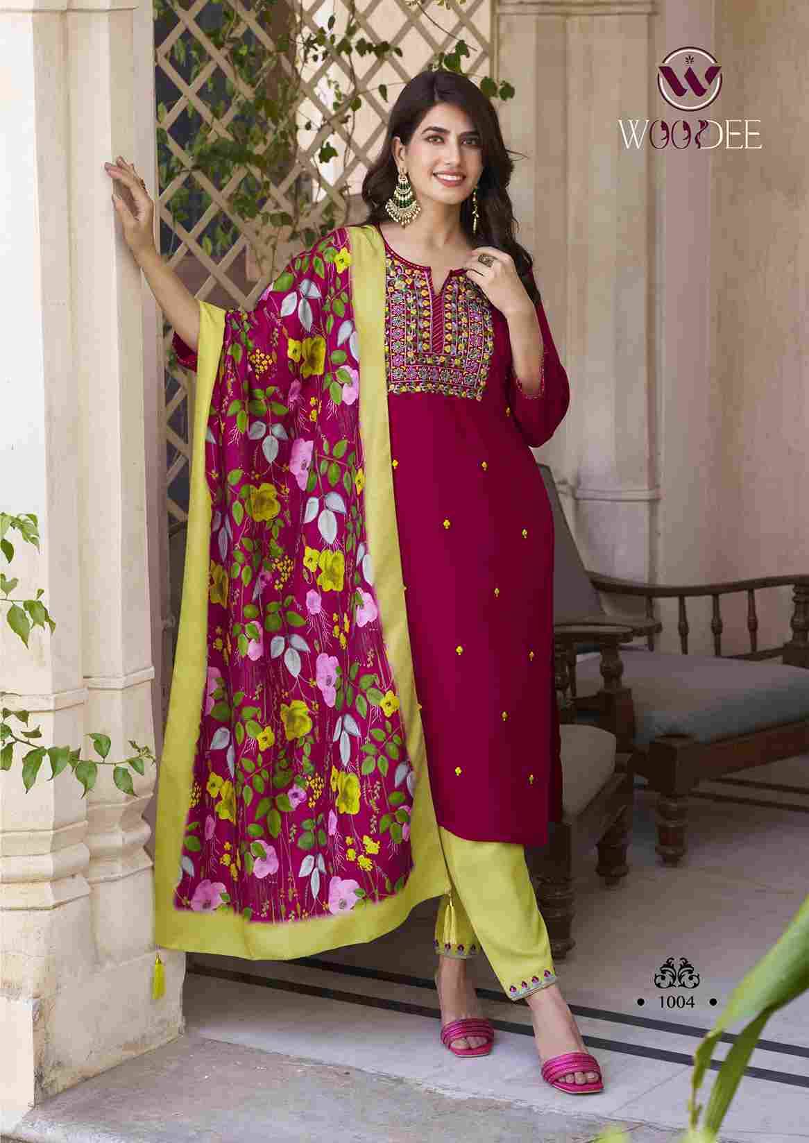 Siyoni By Woodee 1001 To 1006 Series Beautiful Stylish Festive Suits Fancy Colorful Casual Wear & Ethnic Wear & Ready To Wear Rayon Dresses At Wholesale Price