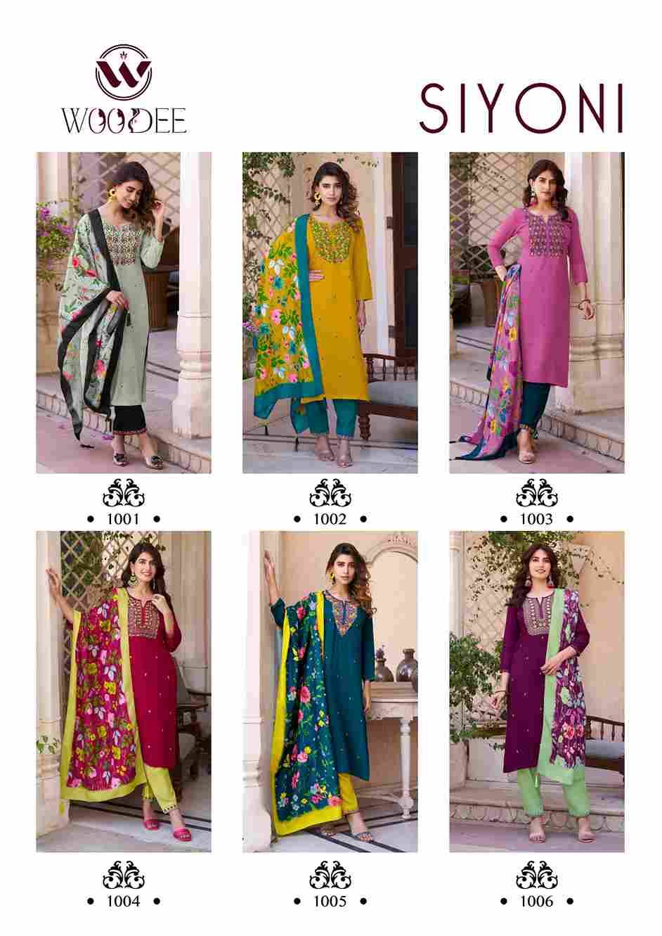 Siyoni By Woodee 1001 To 1006 Series Beautiful Stylish Festive Suits Fancy Colorful Casual Wear & Ethnic Wear & Ready To Wear Rayon Dresses At Wholesale Price