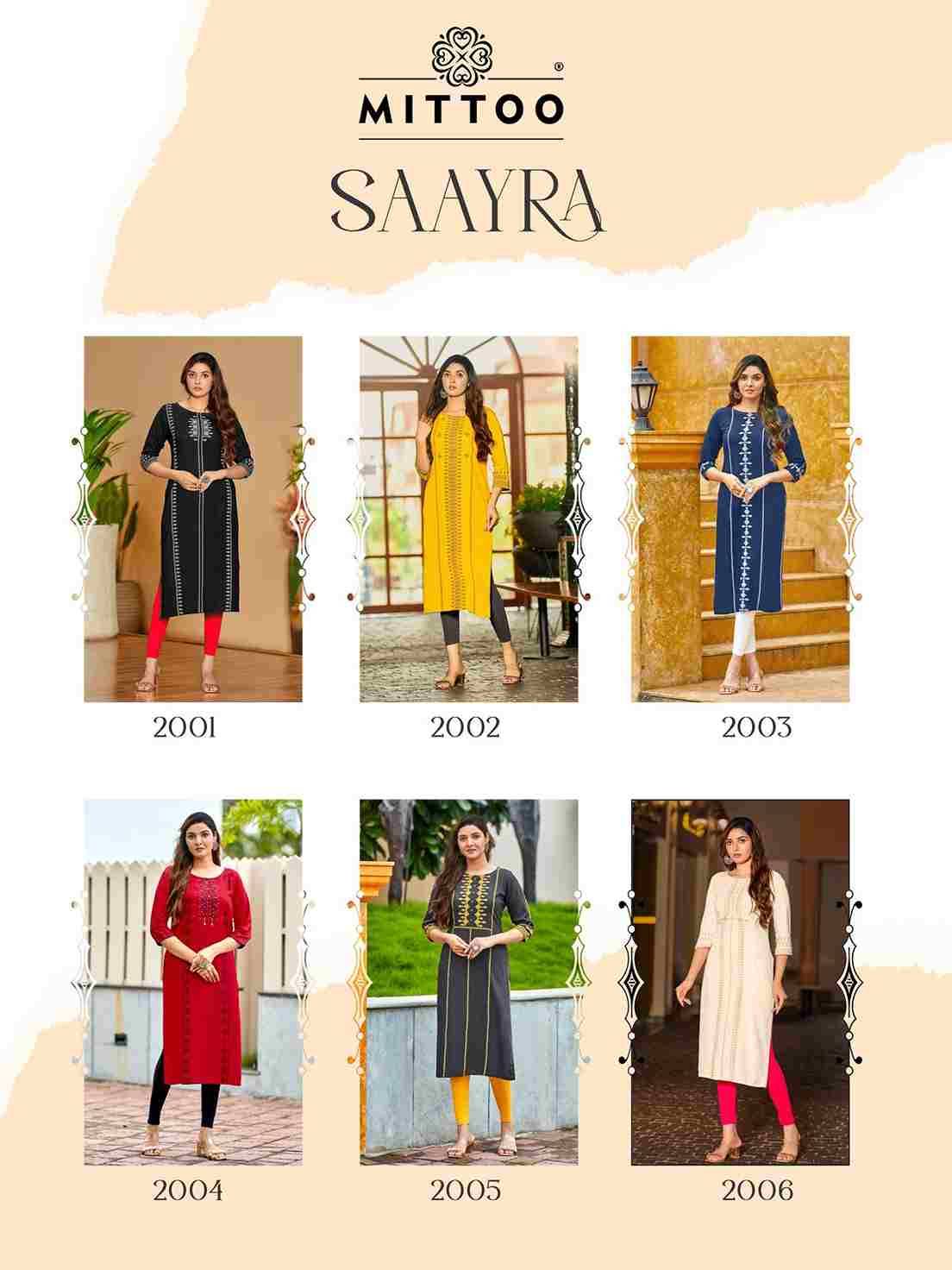 Saayra By Mittoo 2001 To 2006 Series Designer Stylish Fancy Colorful Beautiful Party Wear & Ethnic Wear Collection Rayon Kurtis At Wholesale Price