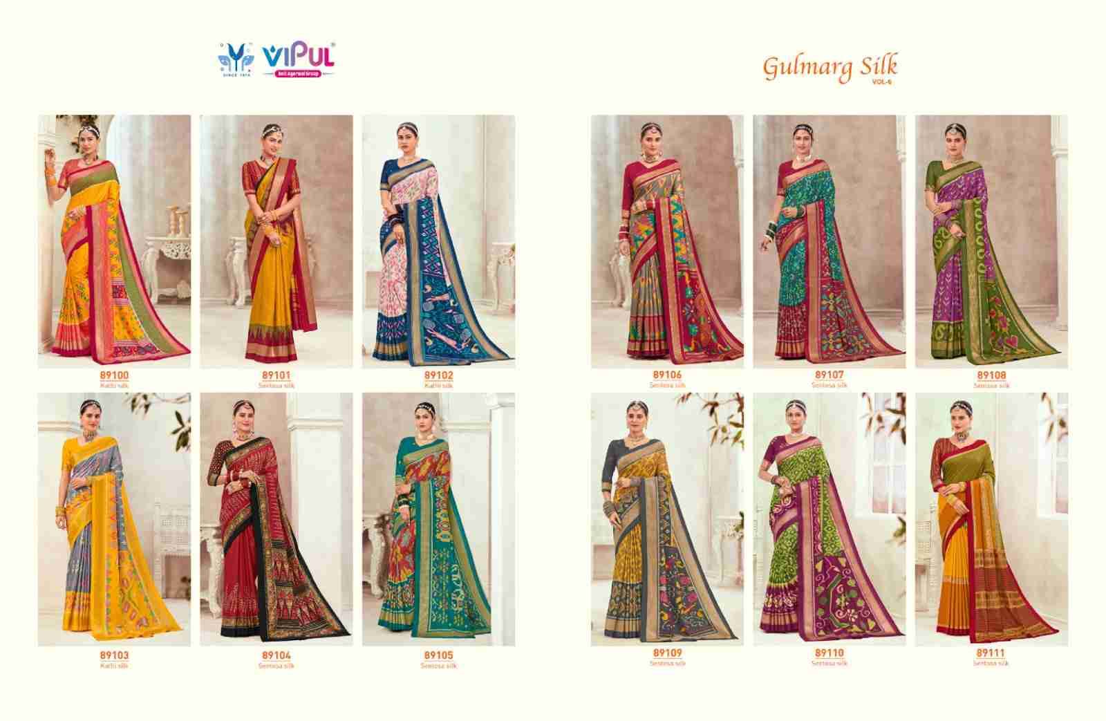 Gulmarg Silk Vol-6 By Vipul Fashion 89100 To 89111 Series Indian Traditional Wear Collection Beautiful Stylish Fancy Colorful Party Wear & Occasional Wear Soft Silk Sarees At Wholesale Price