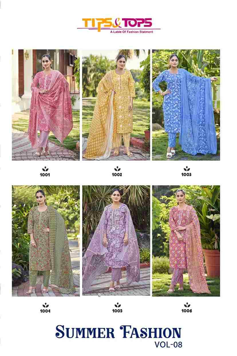 Summer Fashion Vol-8 By Tips And Tops 1001 To 1006 Series Designer Festive Suits Beautiful Fancy Colorful Stylish Party Wear & Occasional Wear Cotton Print Dresses At Wholesale Price