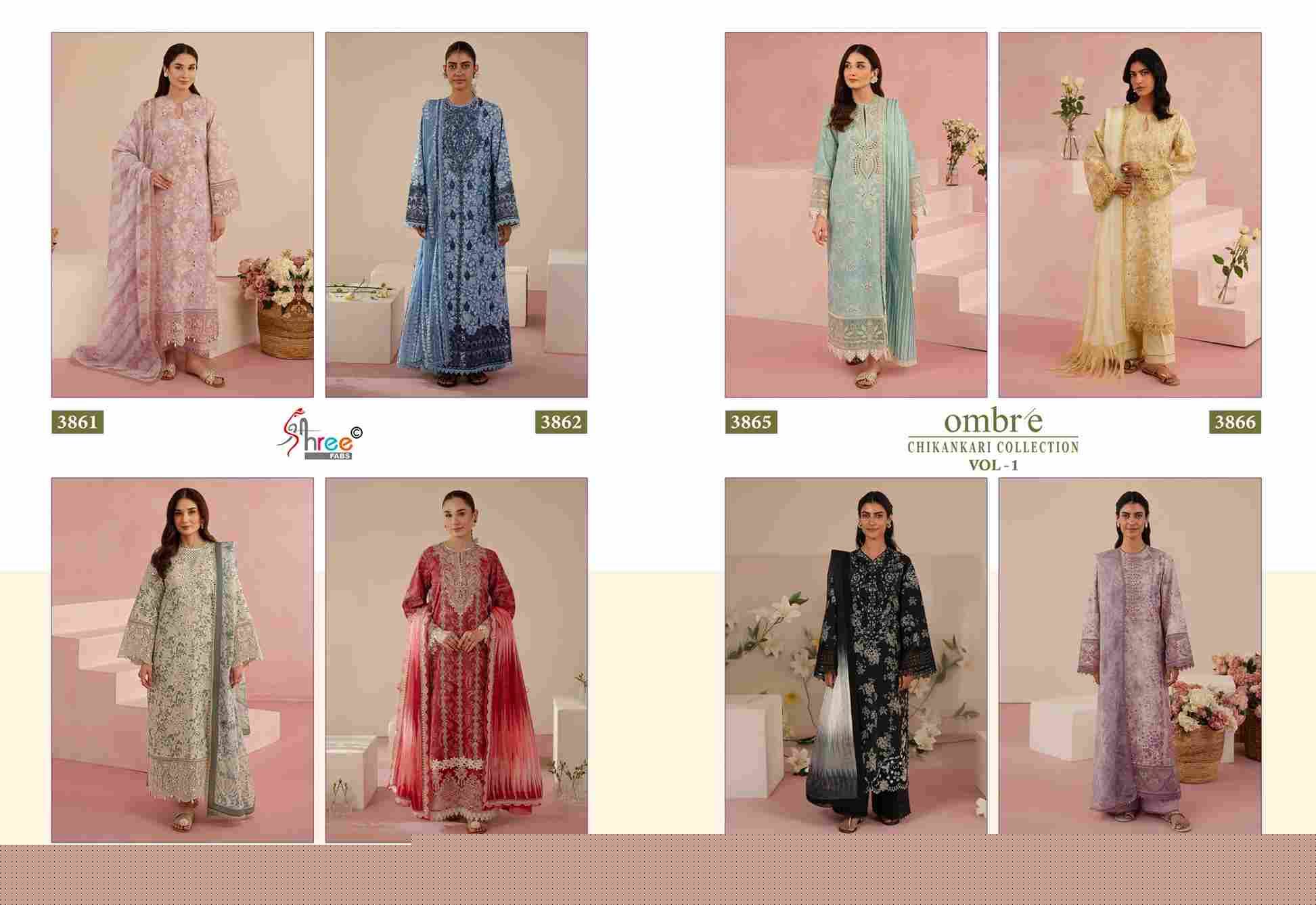 Ombre Chikankari Collection Vol-1 By Shree Fabs 3861 To 3868 Series Designer Pakistani Suits Collection Beautiful Stylish Fancy Colorful Party Wear & Ethnic Wear Pure Viscose With Pure Cotton With Embroidery Dresses At Wholesale Price