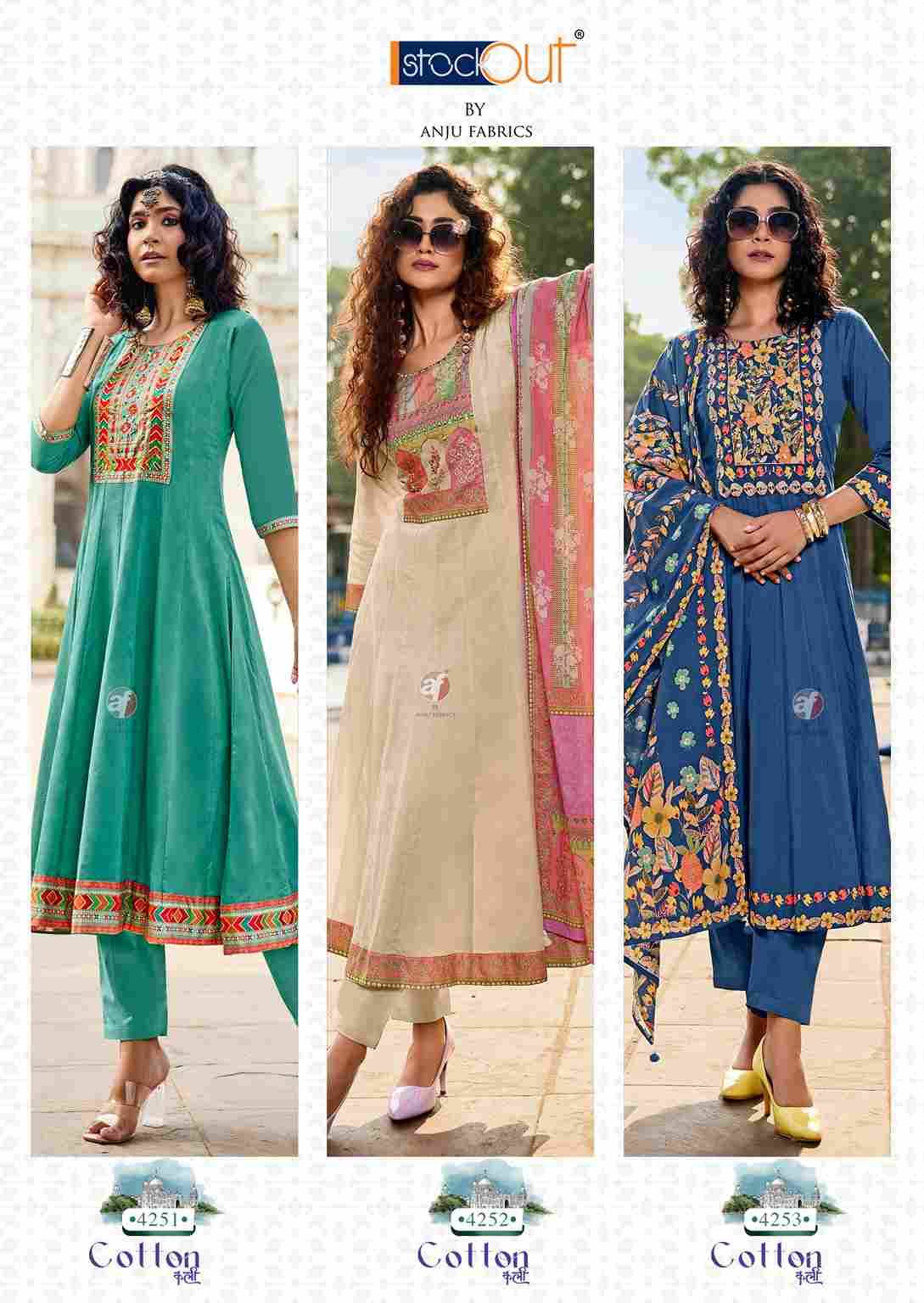 Cotton Kali By Anju Fabrics 4251 To 4254 Series Designer Festive Suits Collection Beautiful Stylish Fancy Colorful Party Wear & Occasional Wear Pure Cotton Dresses At Wholesale Price