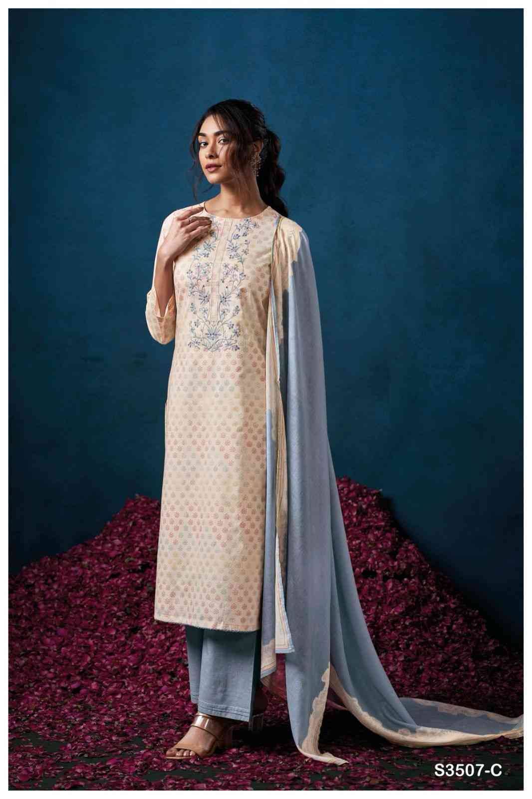 Falyn-3507 By Ganga Fashion 3507-A To 3507-C Series Beautiful Festive Suits Colorful Stylish Fancy Casual Wear & Ethnic Wear Cotton Dresses At Wholesale Price