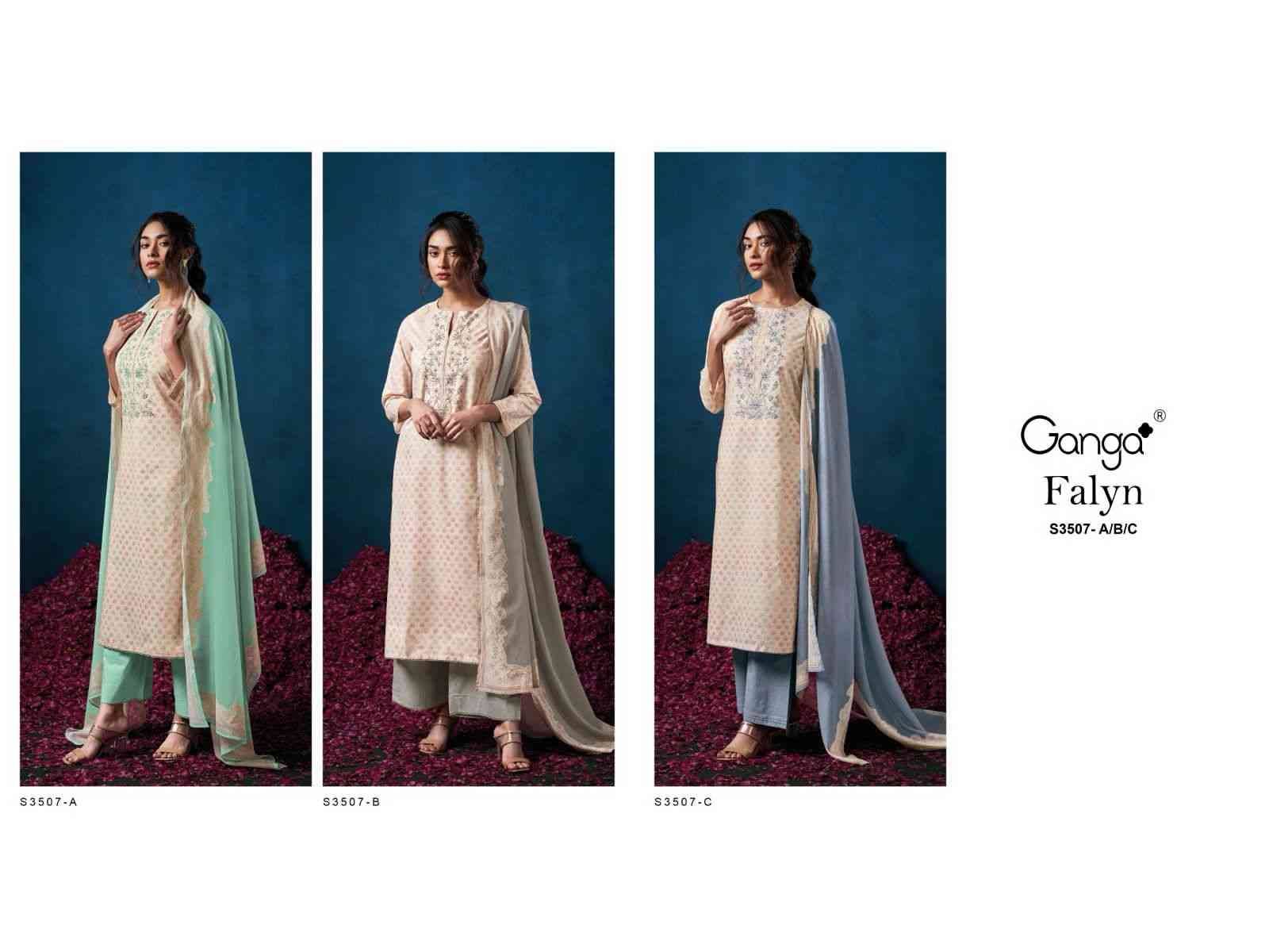Falyn-3507 By Ganga Fashion 3507-A To 3507-C Series Beautiful Festive Suits Colorful Stylish Fancy Casual Wear & Ethnic Wear Cotton Dresses At Wholesale Price