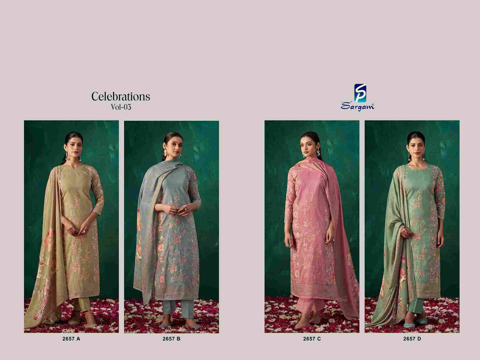 Celebrations VOl-3 By Sargam Prints 2657-A To 2657-D Series Beautiful Festive Suits Stylish Fancy Colorful Casual Wear & Ethnic Wear Pure Cambric Dresses At Wholesale Price