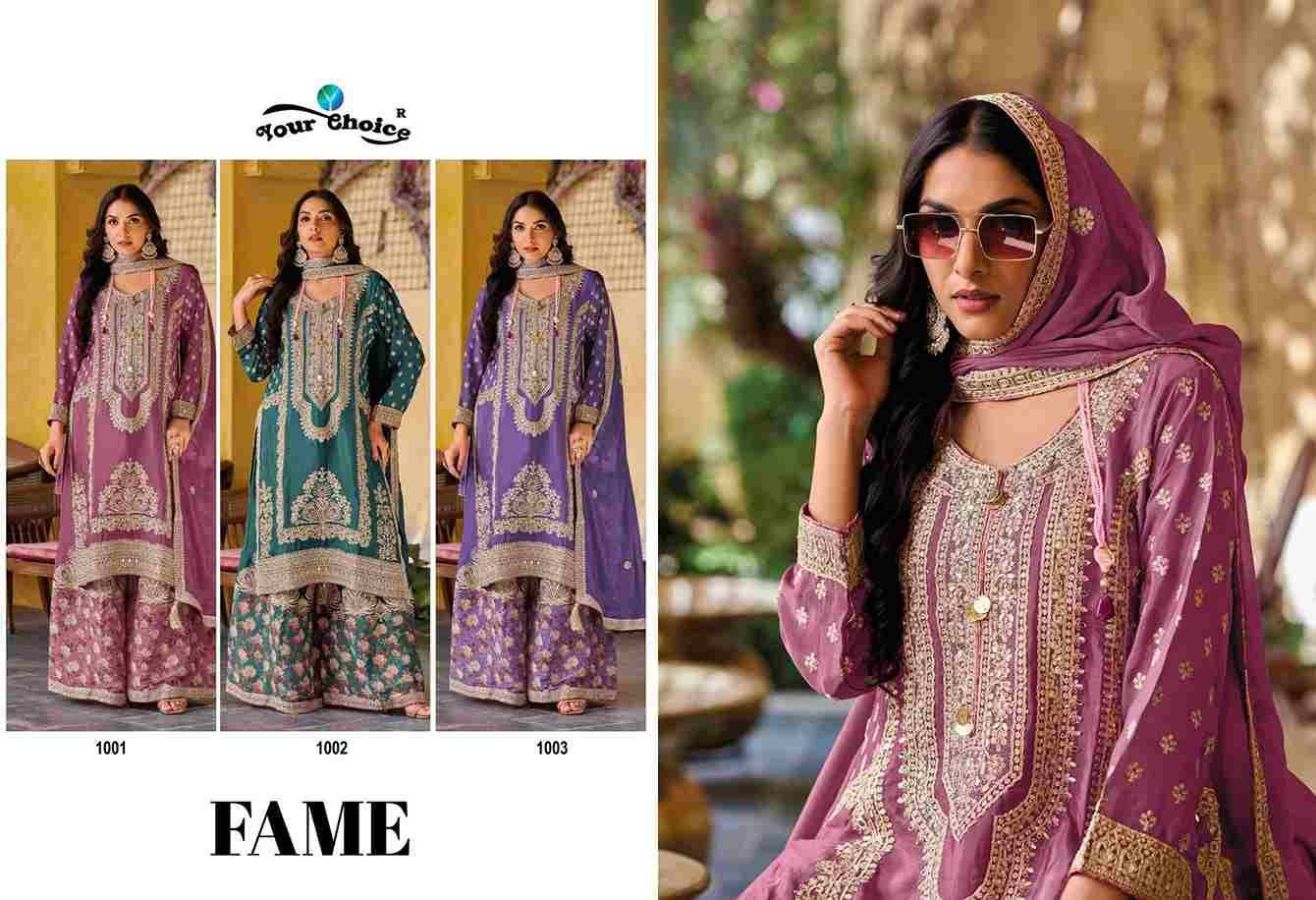 Fame By Your Choice 1001 To 1003 Series Designer Festive Suits Collection Beautiful Stylish Fancy Colorful Party Wear & Occasional Wear Chinnon Dresses At Wholesale Price