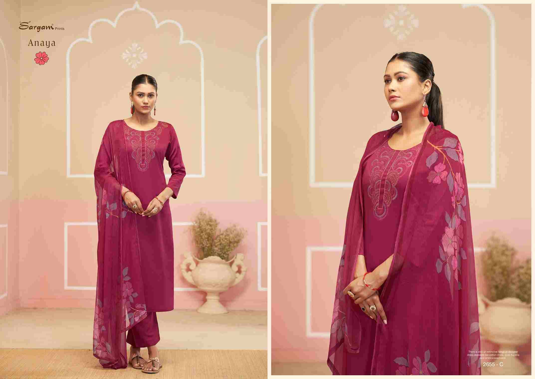 Anaya By Sargam Prints 2655-A To 2655-D Series Beautiful Festive Suits Stylish Fancy Colorful Casual Wear & Ethnic Wear Pure Jam Dresses At Wholesale Price