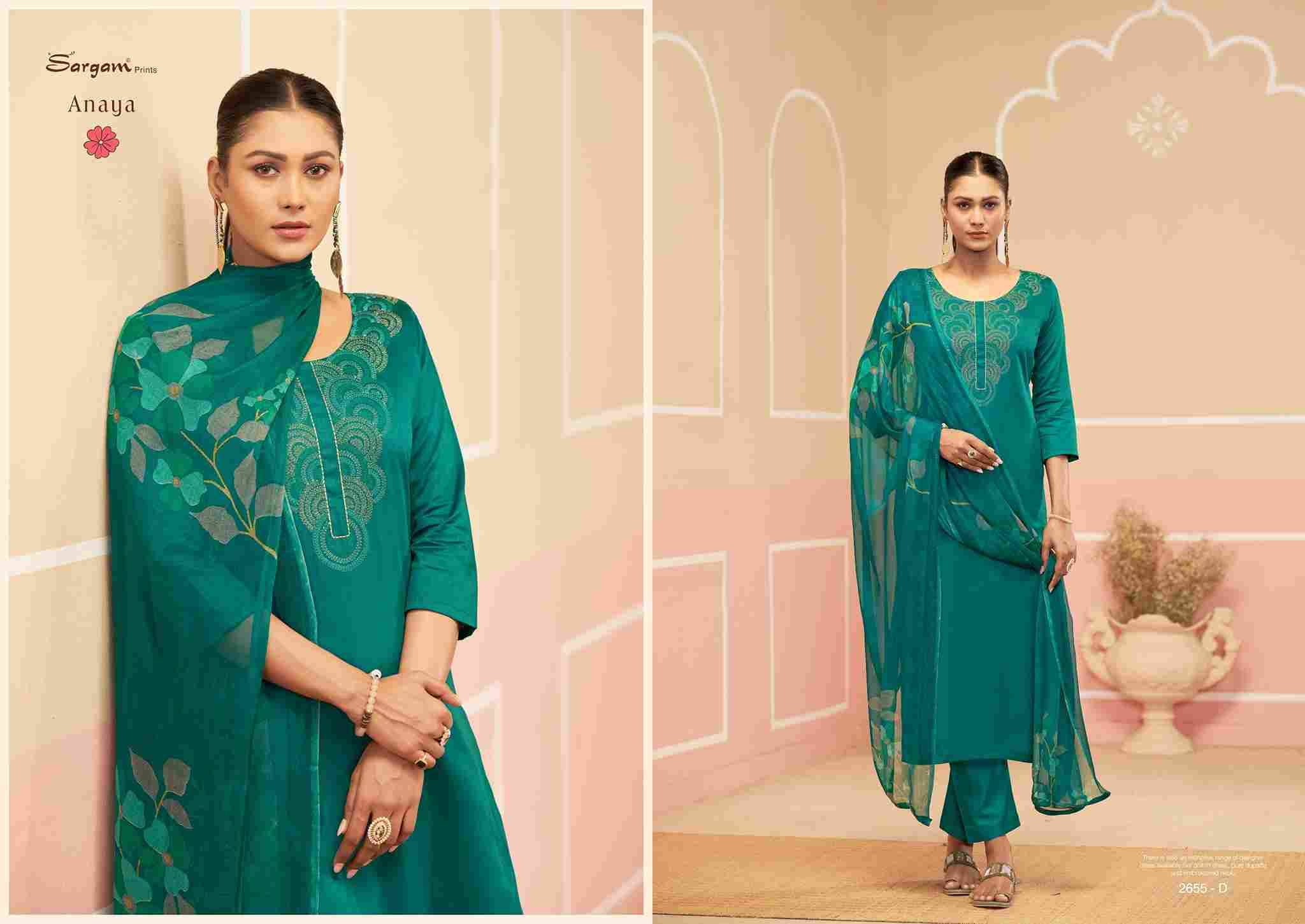 Anaya By Sargam Prints 2655-A To 2655-D Series Beautiful Festive Suits Stylish Fancy Colorful Casual Wear & Ethnic Wear Pure Jam Dresses At Wholesale Price