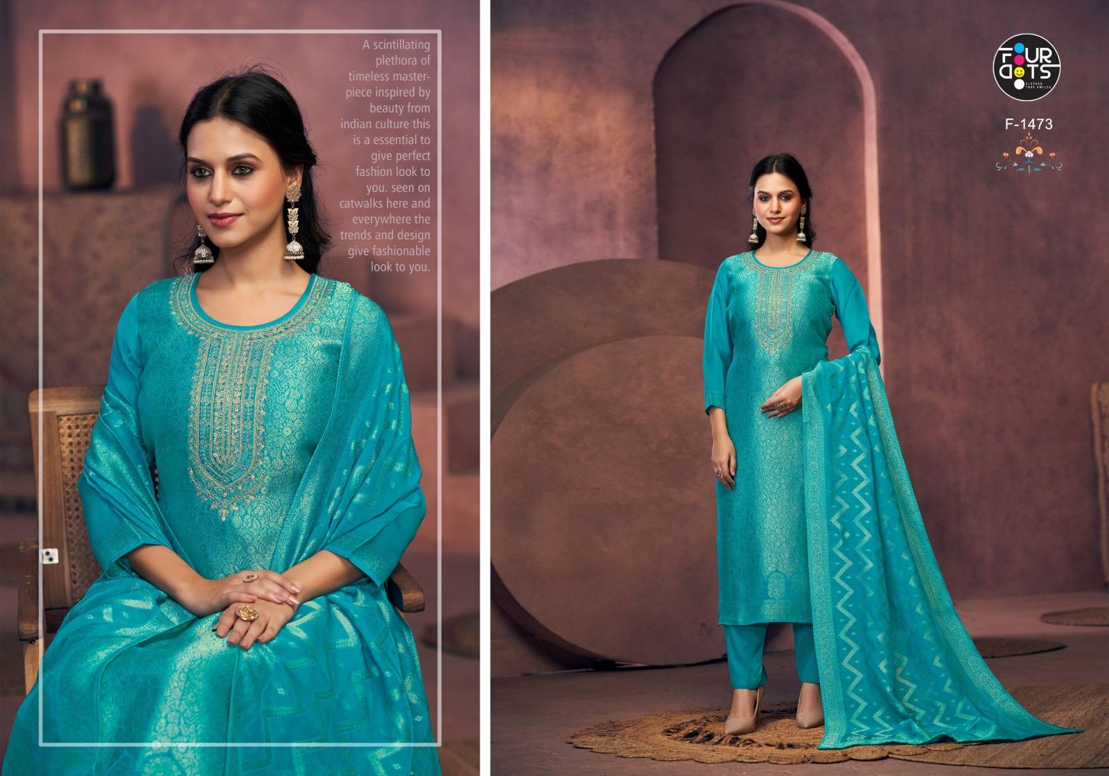 Magadhi By Four Dots 1471 To 1474 Series Beautiful Stylish Festive Suits Fancy Colorful Casual Wear & Ethnic Wear & Ready To Wear Viscose Organza Jacquard Dresses At Wholesale Price