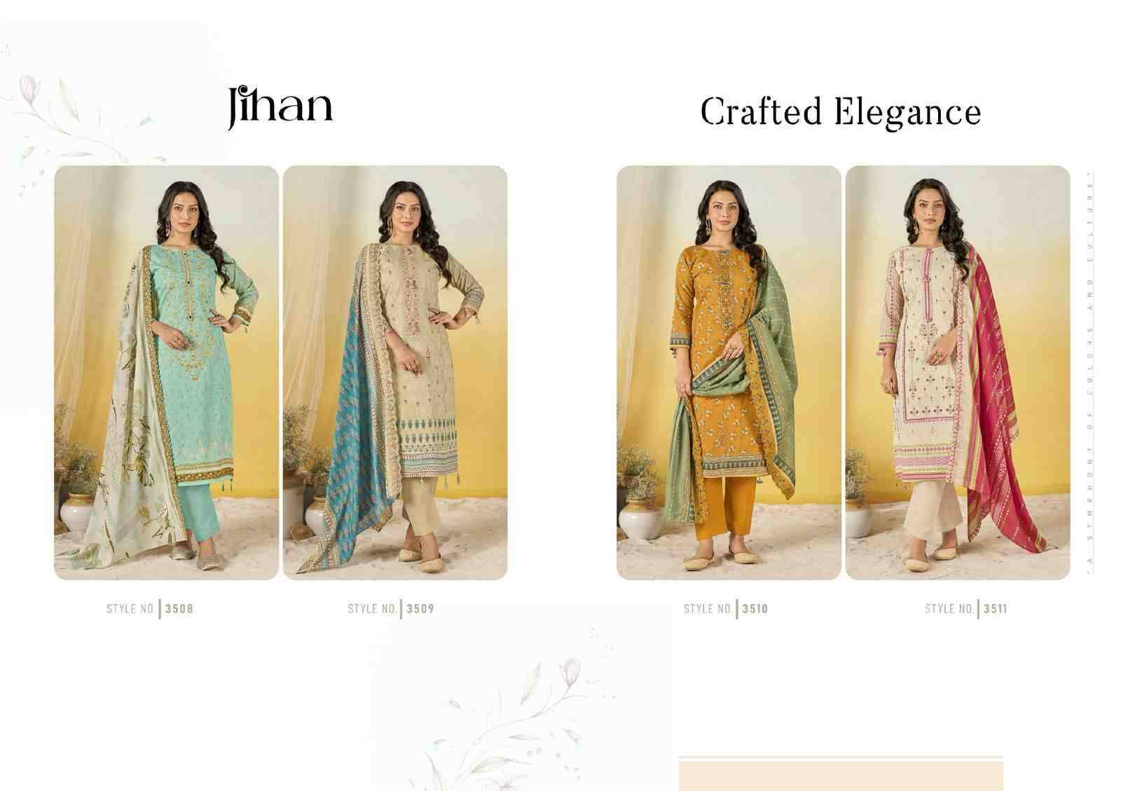 Crafted Elegance By Jihan 508 To 511 Series Designer Pakistani Suits Beautiful Fancy Stylish Colorful Party Wear & Occasional Wear Pure Lawn Dresses At Wholesale Price