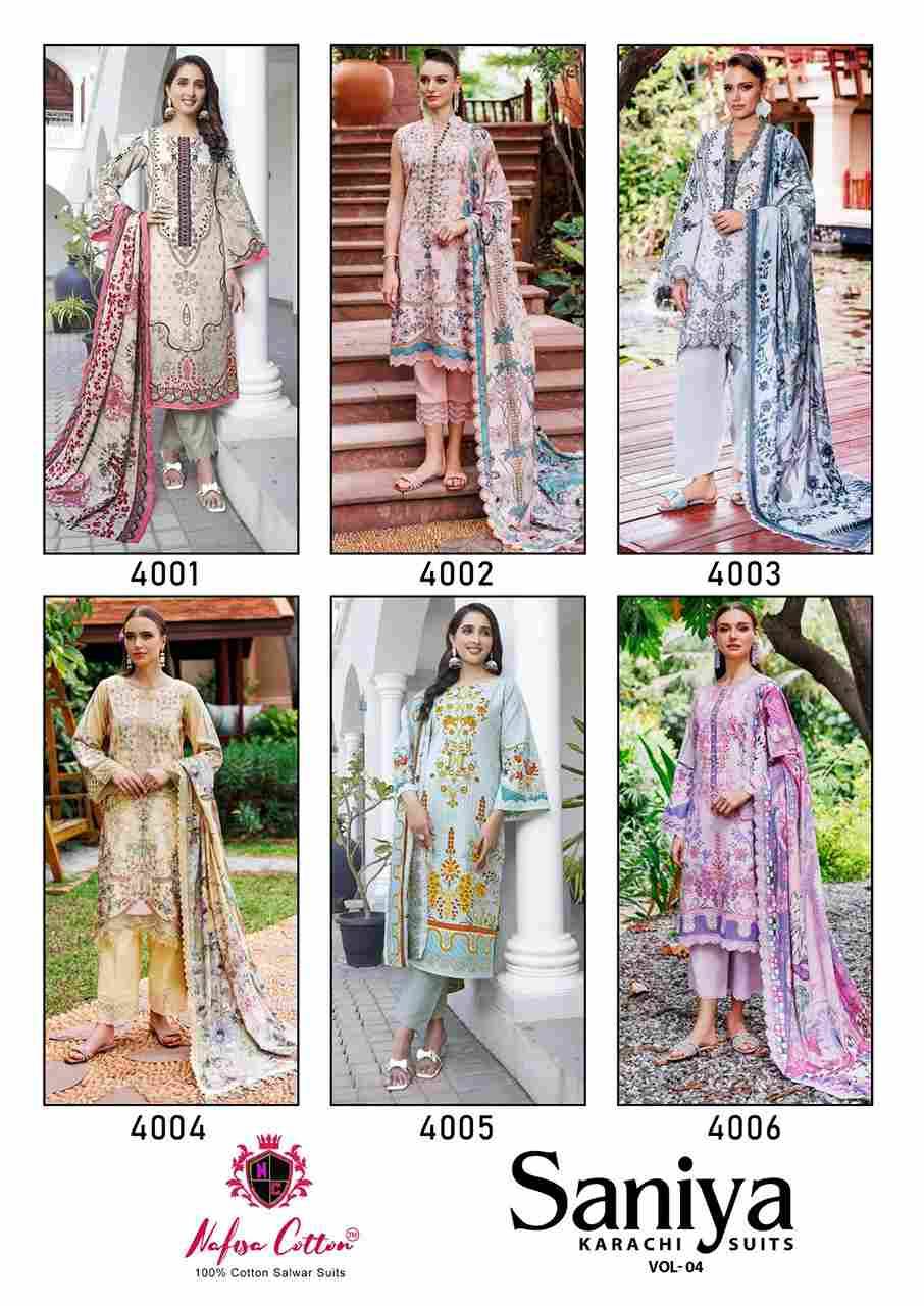 Saniya Vol-4 By Nafisa Cotton 4001 To 4006 Series Beautiful Stylish Festive Suits Fancy Colorful Casual Wear & Ethnic Wear & Ready To Wear Soft Cotton Print Dresses At Wholesale Price