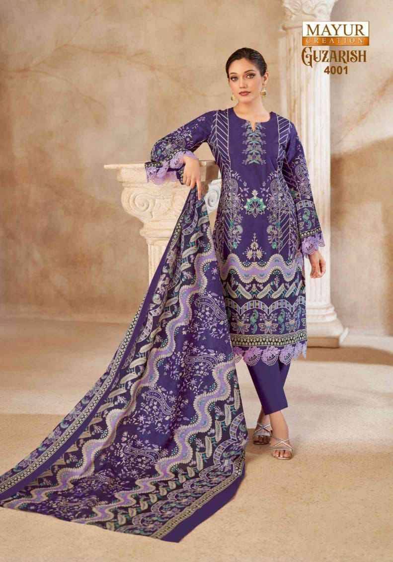 Guzarish Vol-4 By Mayur Creation 4001 To 4008 Series Beautiful Festive Suits Stylish Fancy Colorful Casual Wear & Ethnic Wear Pure Cotton Print Dresses At Wholesale Price